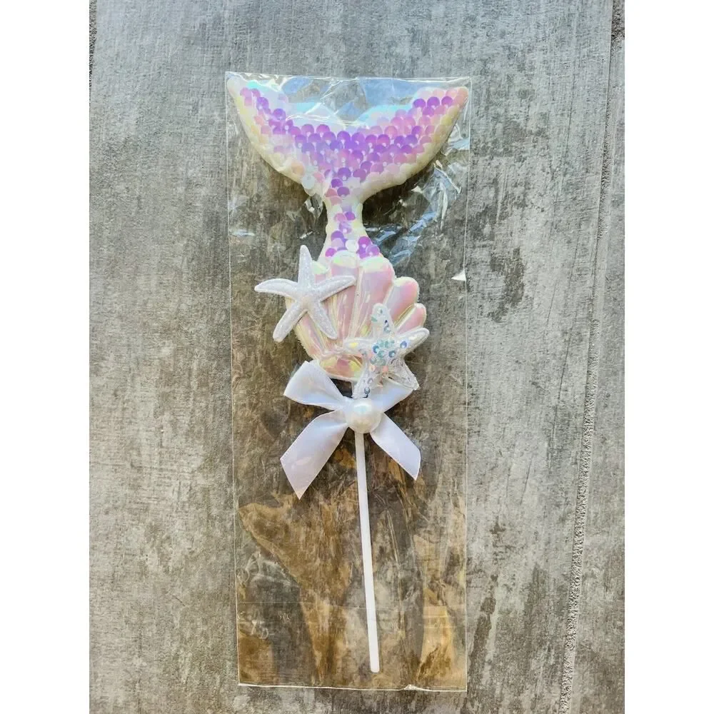 Mermaid Tail Girls Sequin Star Starfish Shell Birthday Party Cake Topper NEW